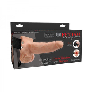 FETISH FANTASY - 6 inch Hollow Rechargeable Strap-On Remote - Beige