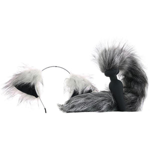 Grey Wolf Tail Anal Plug & Ears Set