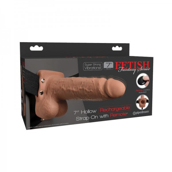 FETISH FANTASY - 7 inch Hollow Rechargeable Strap-On Remote - Bronzé