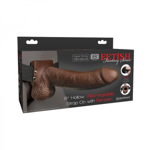 FETISH FANTASY - 8 inch Hollow Rechargeable Strap-On REMOTE - BRUN